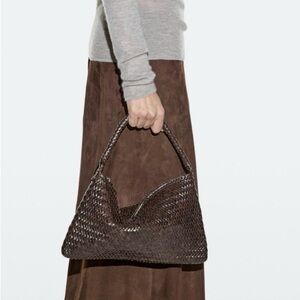 Massimo Dutti Chocolate Woven Shoulder Bag
